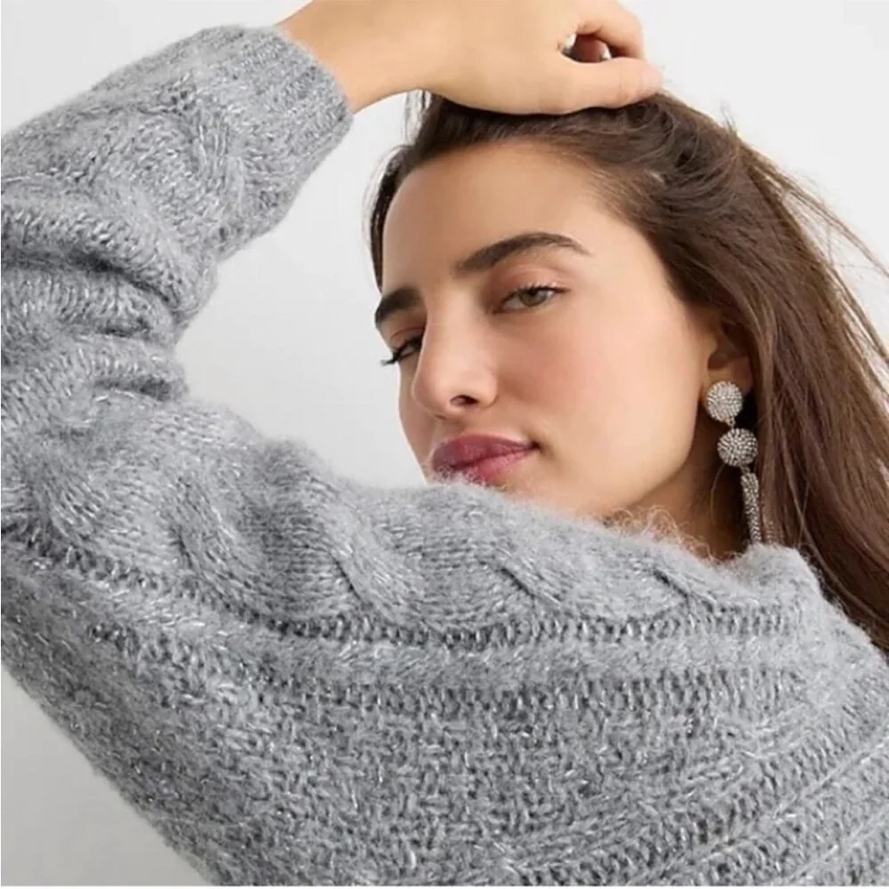J Crew metallic cable knit sweater
